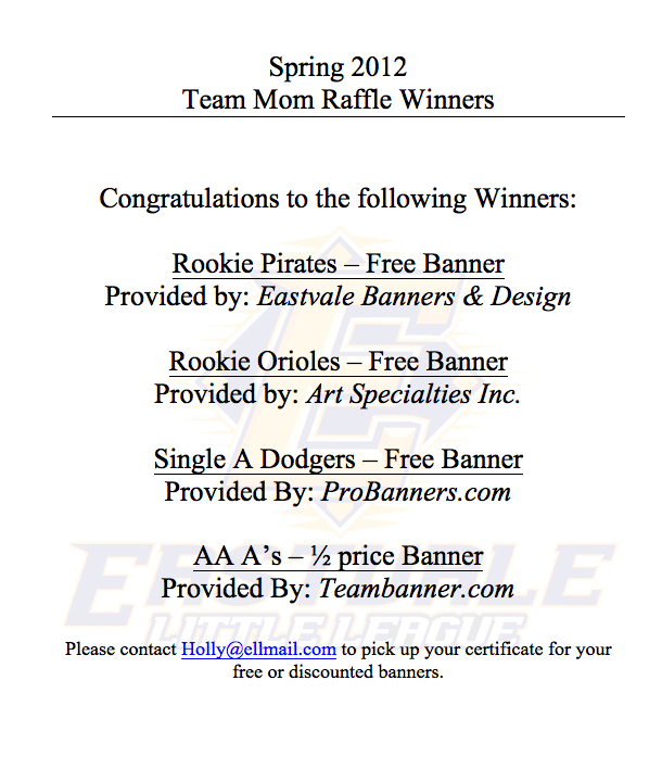 2012 Team Parent Drawing Results