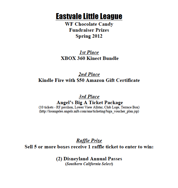 2012 Fundraiser Prizes