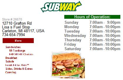Lisa's Fuel Stop Subway Logo