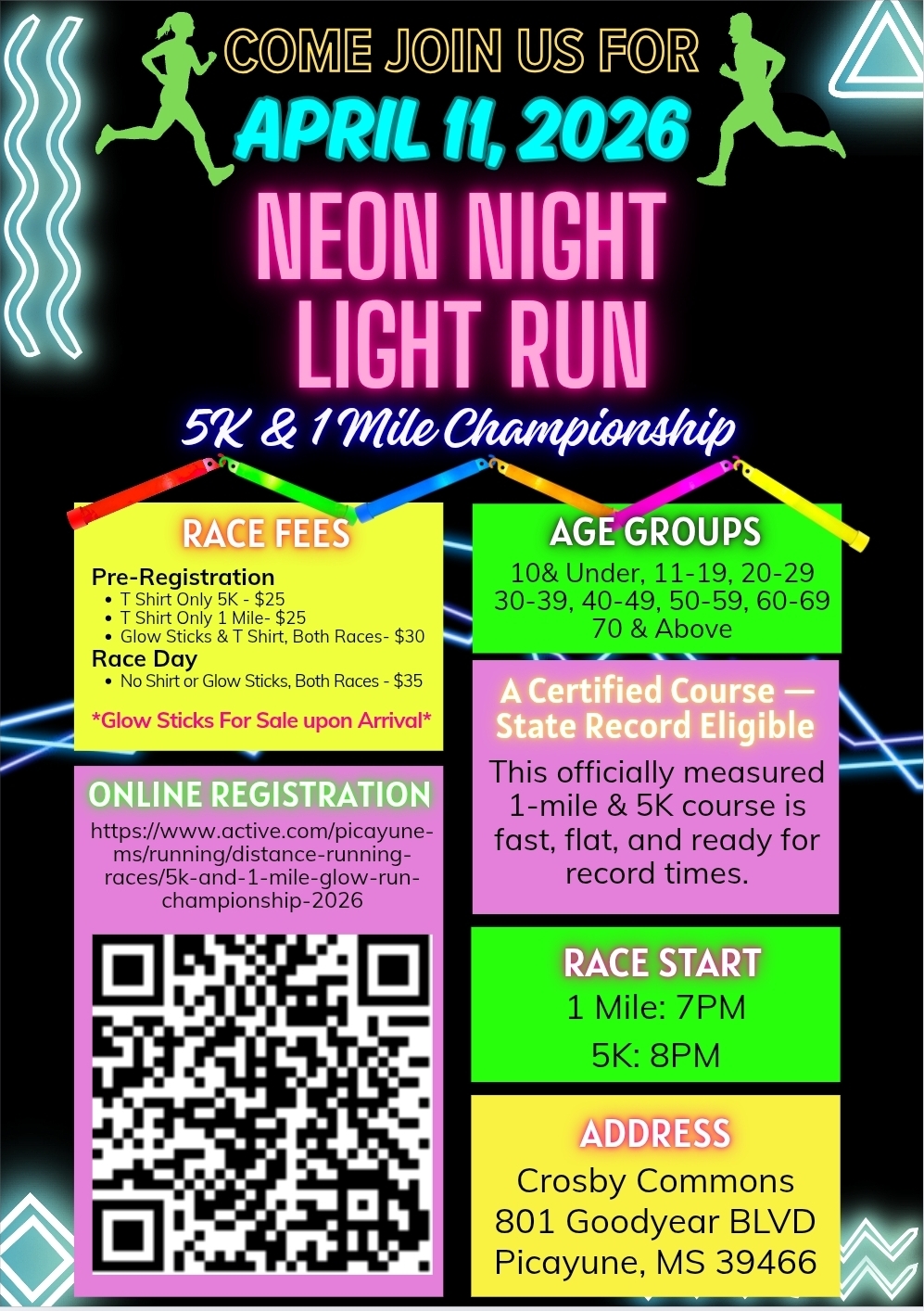 5K & 1 Mile Neon Night Light Run logo