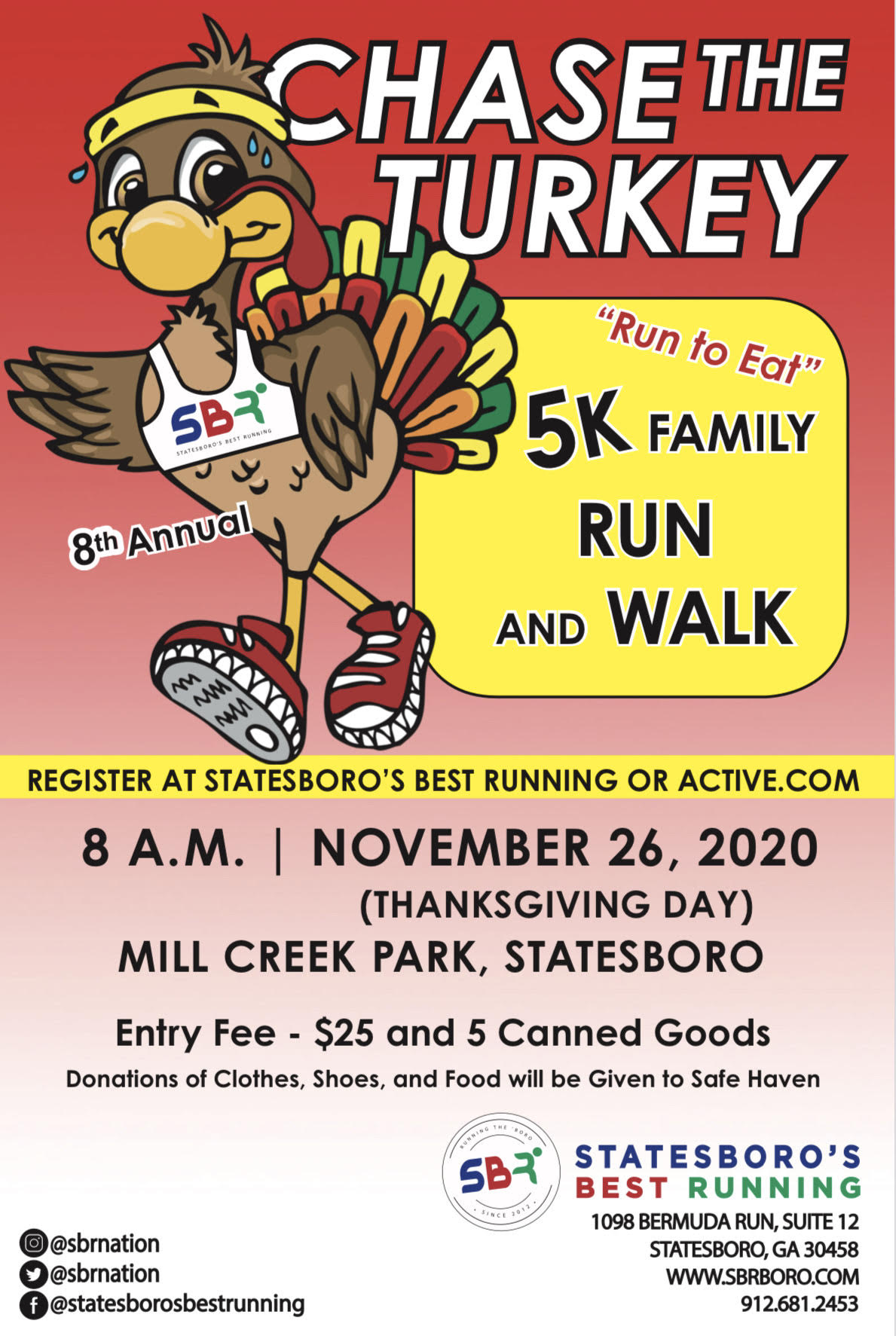 8th Annual SBR Chase the Turkey 5K Family Fun and Walk Statesboro, GA