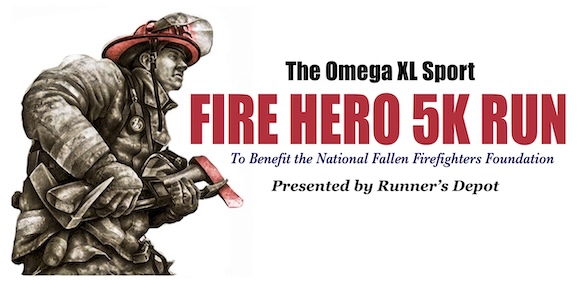 Omega XL Sport FIRE HERO 5K presented by Runner's Depot logo