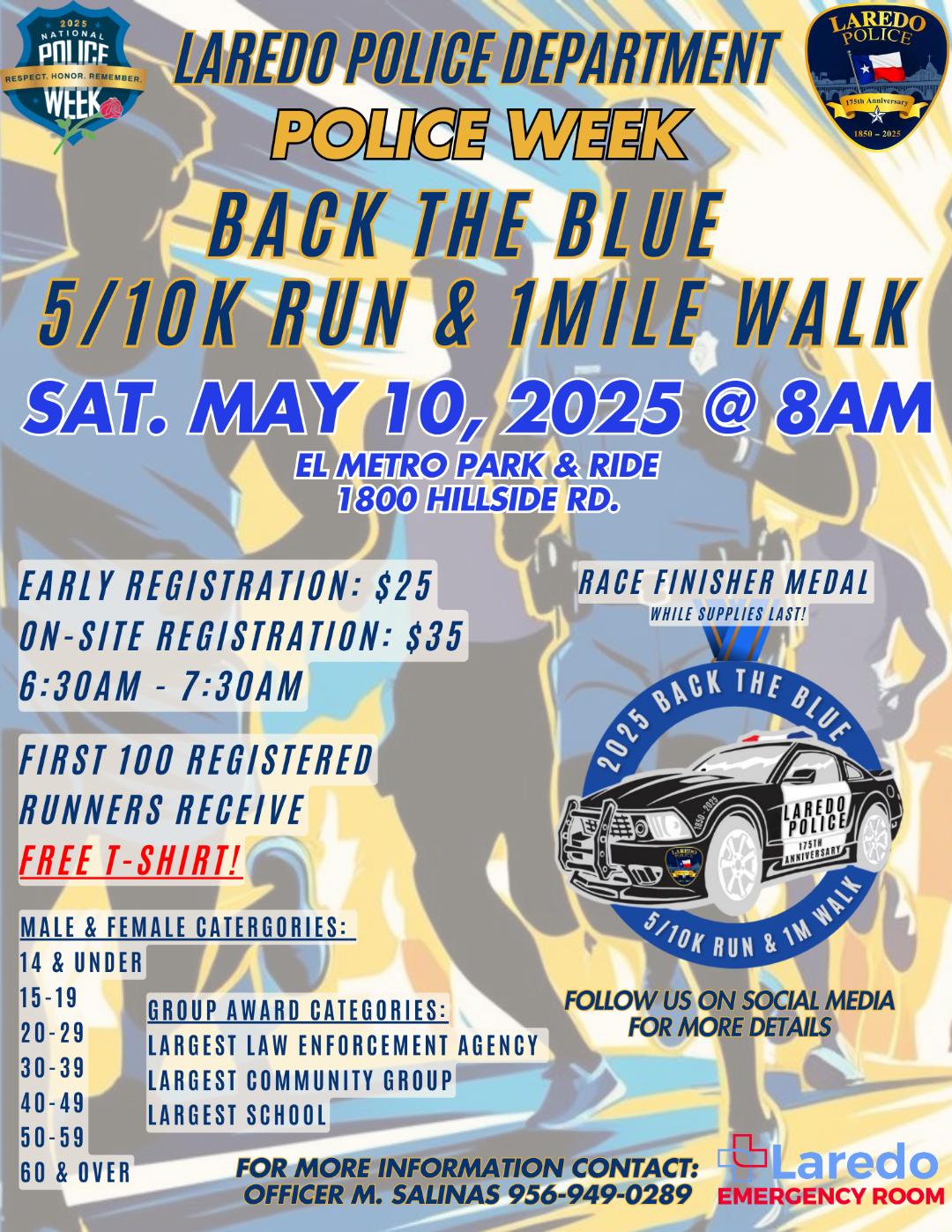 LPD Police Week Back the Blue 5k / 10k Run & 1 Mile Walk Logo